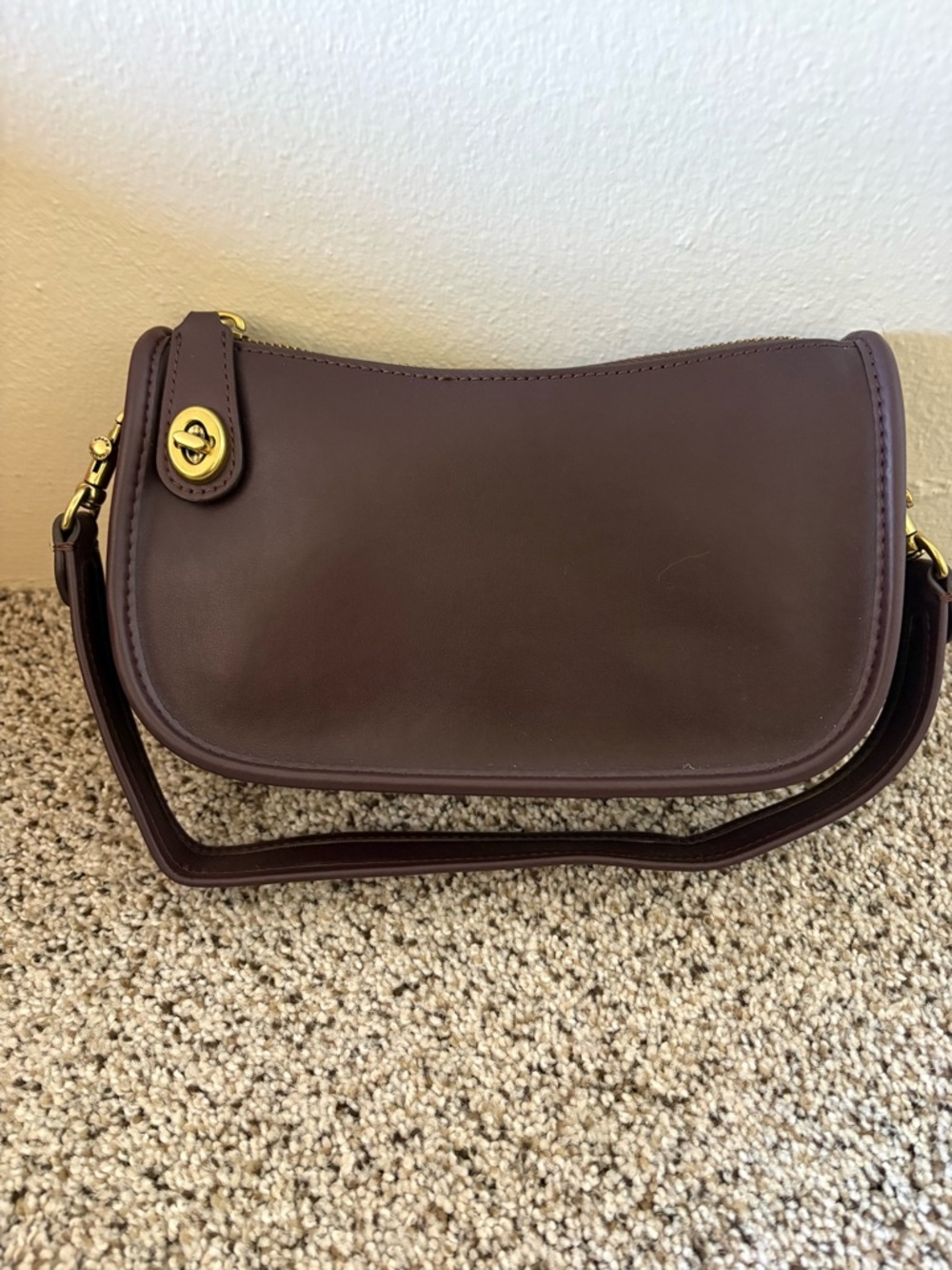 Classic Brown Leather Shoulder Bag with Gold Hardware